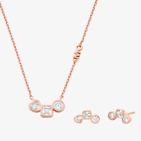 Michael Kors Jewelry - NWT💗Michael Kors Cubic Zirconia Necklace and Stud Earrings Gift Set Rose Gold